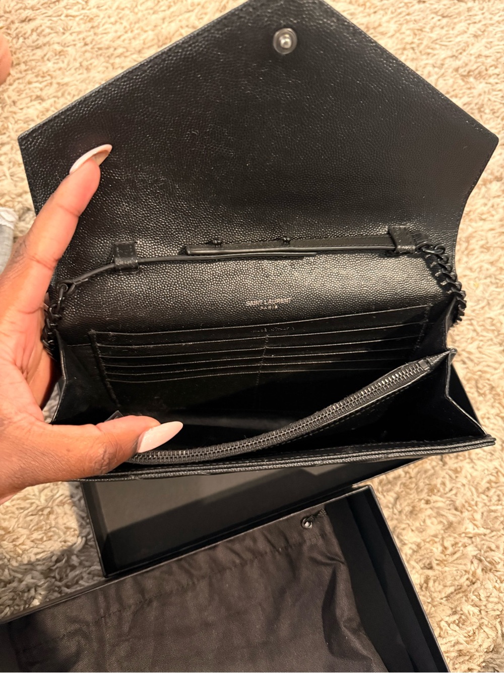 Saint Laurent Black Chevron Quilted Leather Envelope Wallet - Picture 5 of 6